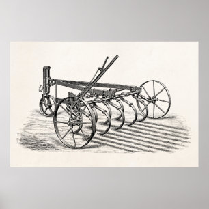 Vintage Old Ploughs Farm Equipment Agriculture Poster