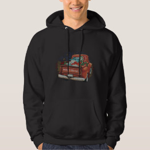 Vintage Old Red Truck Flag Merry Christmas - Patri Hoodie