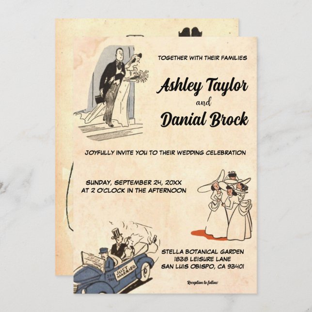 Vintage Old Romantic Comic Book Retro Wedding Invitation (Front/Back)