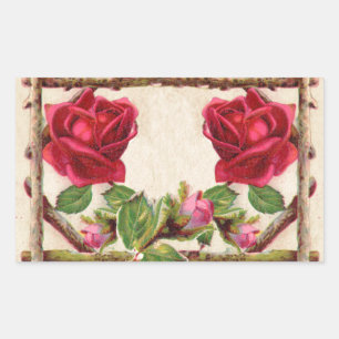 Vintage old rose rustic Victorian Antique Classic Rectangular Sticker