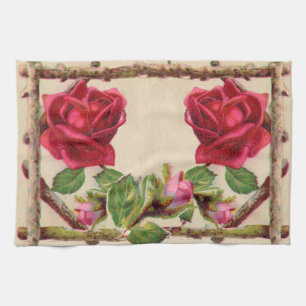 Vintage old rose rustic Victorian Antique Classic Tea Towel