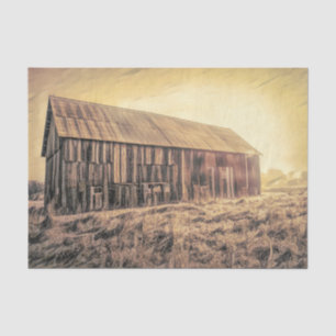 Vintage Old Rustic Brown Barn In Field Tissue Paper