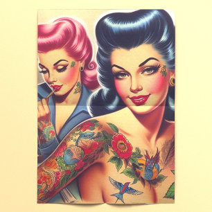 Vintage Old School Tattoo Girls Tissue Paper