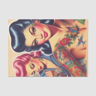 Vintage Old School Tattoo Girls Tissue Paper