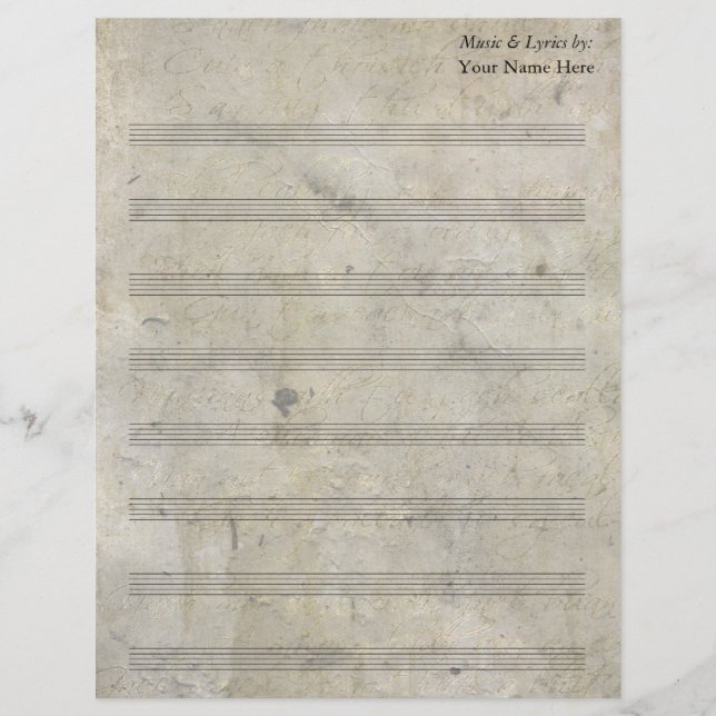 Vintage Old Stained Blank Sheet Music 8 Stave (Front)