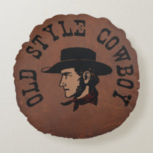 Vintage old style Cowboy on faux leather Round Cushion