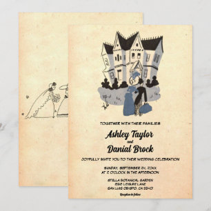 Vintage Old Style Rustic Bride Groom Retro Wedding Invitation