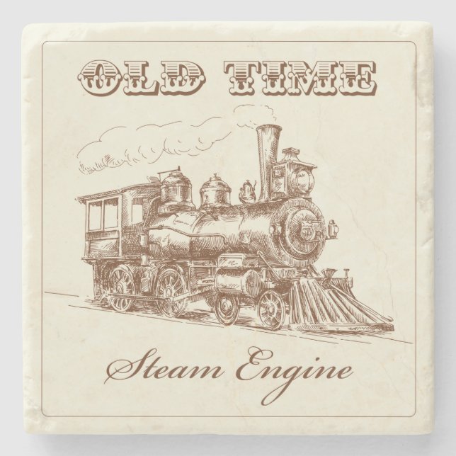 Vintage Old Time Steam Engine Stone Coaster (Front)