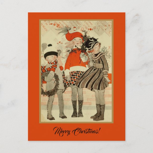 Vintage Old Time Themed Christmas Winter Children Postcard (Front)