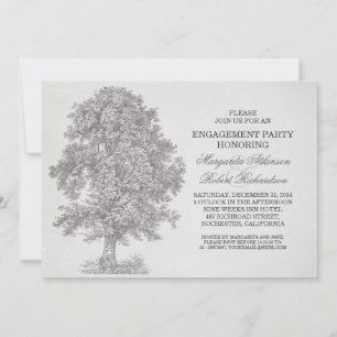 vintage old tree rustic engagement party invites