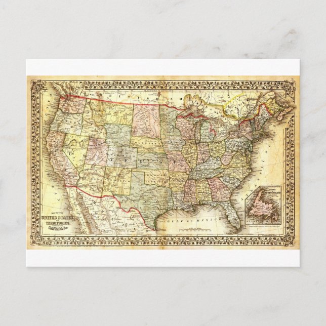 Vintage Old United States USA General Map Postcard (Front)