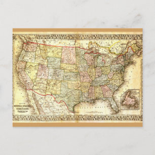 Vintage Old United States USA General Map Postcard