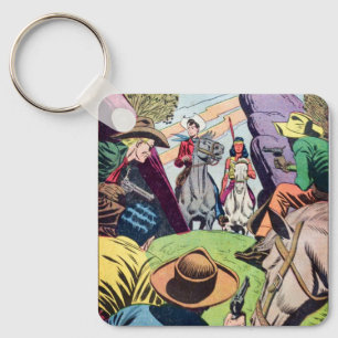 Vintage Old West Comic Book Scene Key Ring