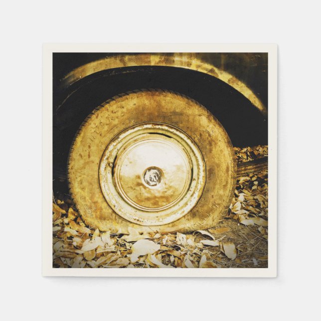 Vintage Old Wheel Of Classic Car Napkin (Front)