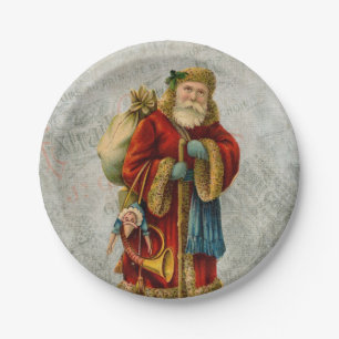 Vintage Old World Christmas Santa Paper Plate