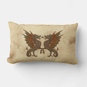 Vintage Old World Dragon on Parchment effect Lumbar Cushion