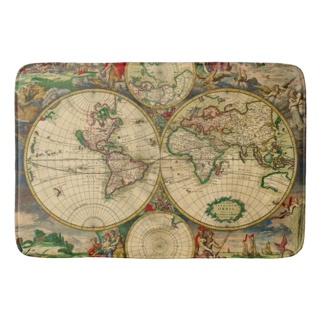 Vintage old world Map Bath Mat (Front)