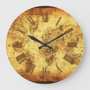 Vintage Old World Map History-buff Large Clock