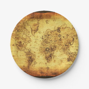 Vintage Old World Map History-buff Paper Plate