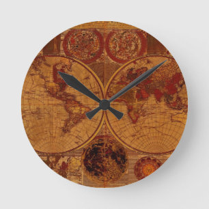 Vintage Old World Map History-buff Round Clock