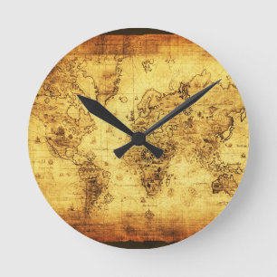 Vintage Old World Map History-buff Round Clock