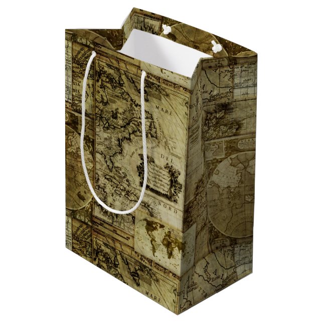 Vintage old world Map Medium Gift Bag (Back Angled)