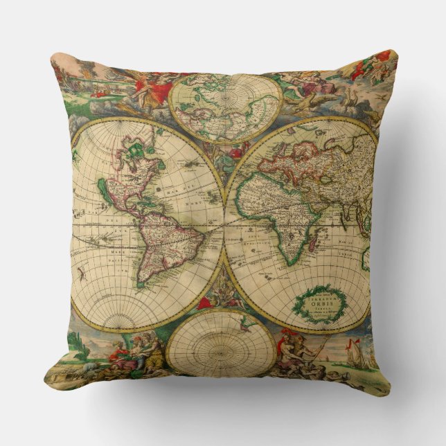 Vintage old world Maps Antique maps Cushion (Front)