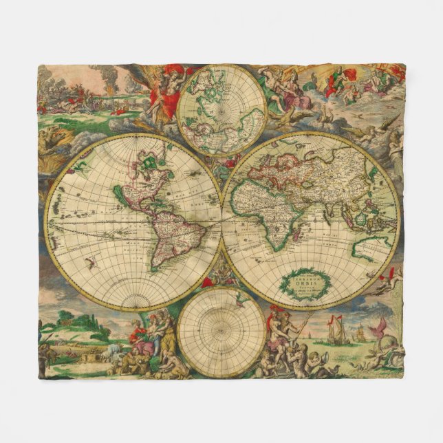 Vintage Old World Maps Fleece Blanket (Front (Horizontal))
