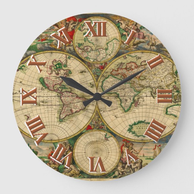 Vintage old world Maps Large Clock (Front)