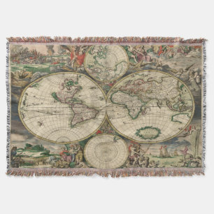 Vintage Old World Maps Throw Blanket