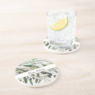 Vintage Olive Branch Happy Holidays Coaster