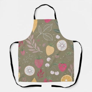 "Vintage Olive Brown Strawberry Citrus Apron