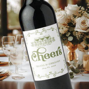Vintage Olive Green Antique Frame Cheers Wine Label