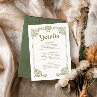 Vintage Olive Green Antique Frame Wedding Details Enclosure Card