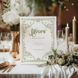 Vintage Olive Green Antique Frame Wedding Favours Pedestal Sign