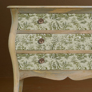 Vintage Olive Green French Toile de Jouy Floral Tissue Paper