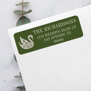 Vintage Olive Green Lace Swan Return Address