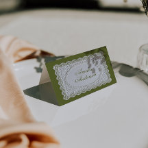 Vintage Olive Green Lace Wedding Place Cards