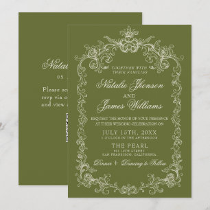 Vintage Olive Green Old Money QR Code Wedding Invitation
