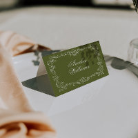 Vintage Olive Green Old Money Wedding Place Cards