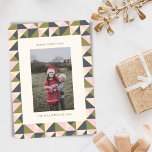 Vintage Olive Green Pink Christmas Geometric Photo Holiday Card<br><div class="desc">Celebrate the holiday season in style with this Vintage Olive Green and Pink Christmas Geometric Photo Holiday Card. Featuring a unique combination of retro geometric patterns and a modern colour palette, this card adds a chic, nostalgic touch to your holiday greetings. Personalise it with your favourite family photo and a...</div>