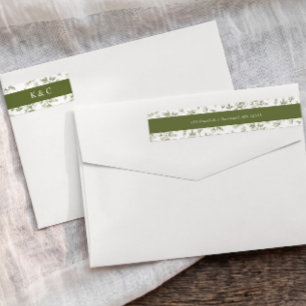 Vintage Olive Green Toile Wedding Return Address Wrap Around Label