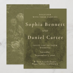 Vintage Olive Green Wedding Invitation