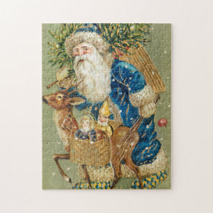 Vintage Olive Santa Claus with a Rudolph Jigsaw Puzzle