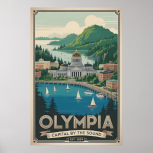 Vintage Olympia Washington Retro Travel Poster