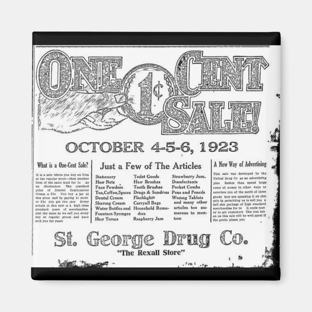 Vintage One Cent Sale Dixie Utah Magnet (Front)