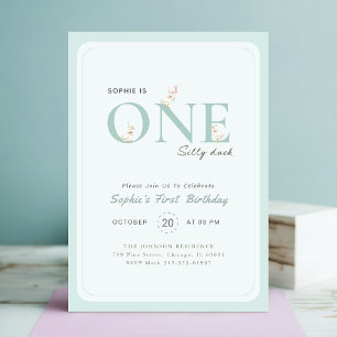 Vintage One Silly Duck Blue Pink Bow 1st Birthday Invitation