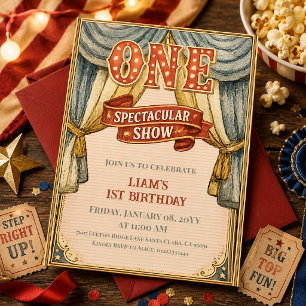 Vintage One Spectacular Show Circus First Birthday Invitation