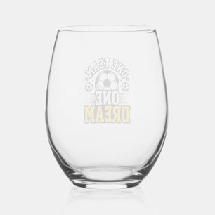 Vintage One Team One Dream Soccer Shirt Design_1 Stemless Wine Glass
