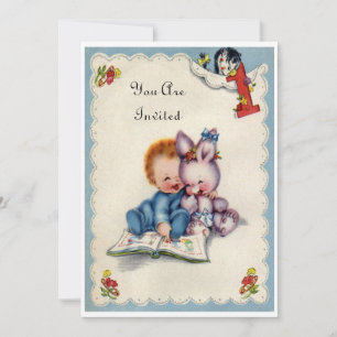 Vintage One Year Old Birthday Boy Invitation